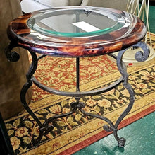 Load image into Gallery viewer, Small Round Accent Table w/ Wrought Iron Base
