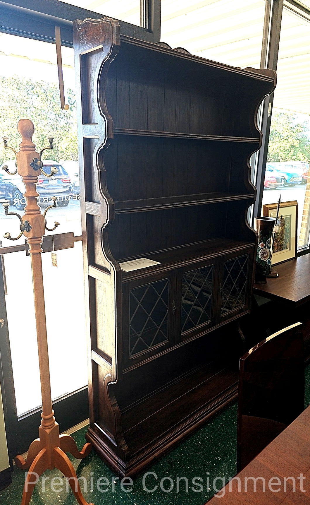 Royal Charter Oak and Leaded Glass Cook Case/Shelf...by Ethan Allen