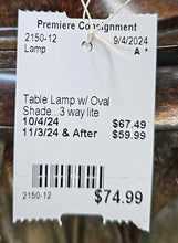 Load image into Gallery viewer, Table Lamp w/ Oval Shade...3 way lite
