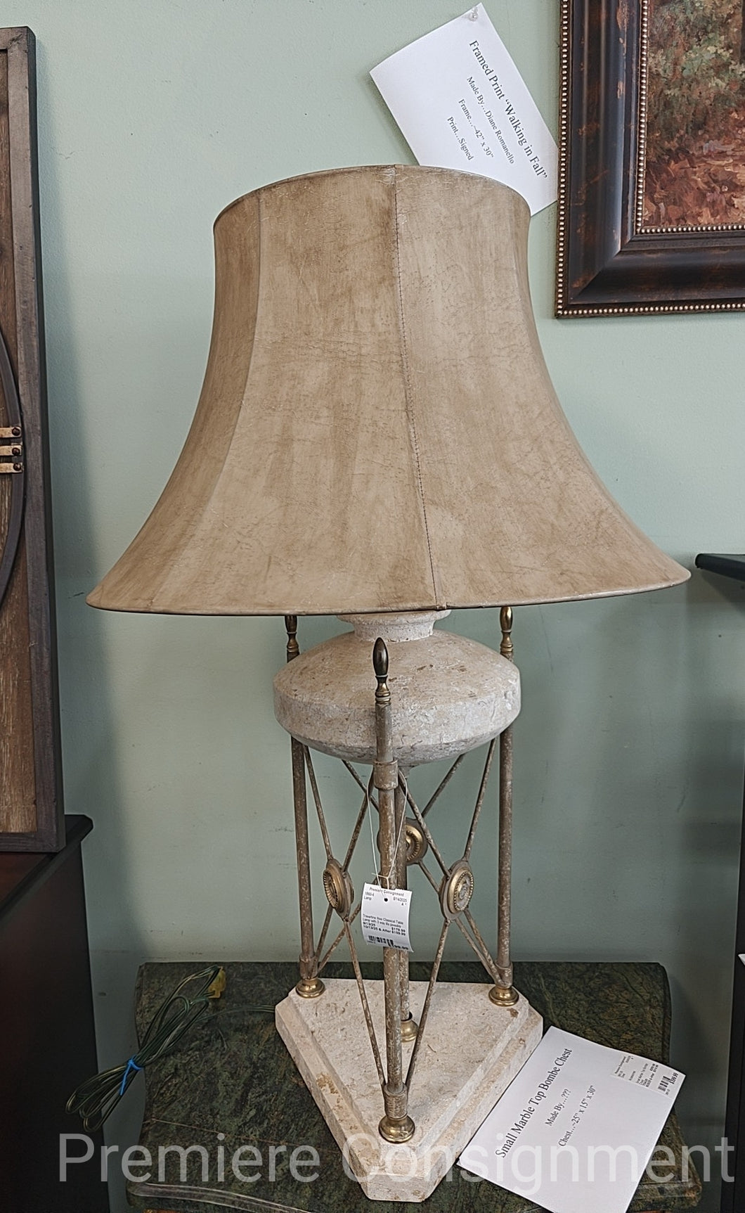 Heavy Travertine Neo Classical Table Lamp