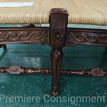 Load image into Gallery viewer, Carved Mahogany Ladder Back Rush Seat Bench
