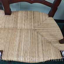 Load image into Gallery viewer, Carved Mahogany Ladder Back Rush Seat Bench
