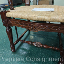 Load image into Gallery viewer, Carved Mahogany Ladder Back Rush Seat Bench
