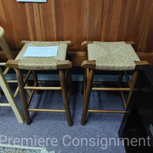 Load image into Gallery viewer, Pair of Rush Seat Saddle Stools
