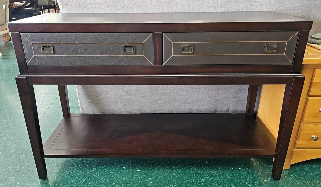 Leather Trimmed Foyer Table w/Drawers