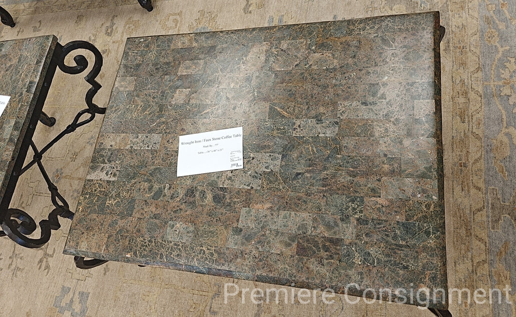 Wrought Iron and Stone Coffee Table