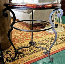 Load image into Gallery viewer, Small Round Accent Table w/ Wrought Iron Base
