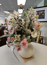 Load image into Gallery viewer, White Pottery Vase w/ White &amp; Pink Flowers
