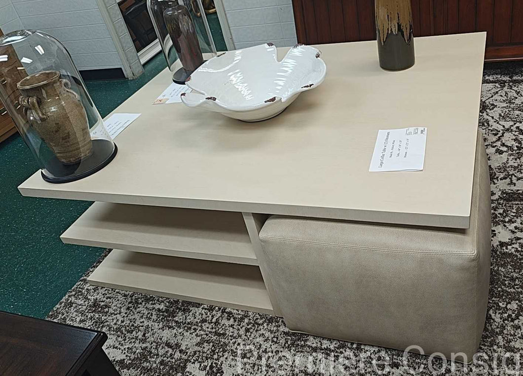 Large Coffee Table w/ 2  Leather Ottoman Cubes...by Hickory White