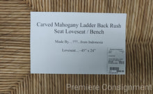 Load image into Gallery viewer, Carved Mahogany Ladder Back Rush Seat Bench
