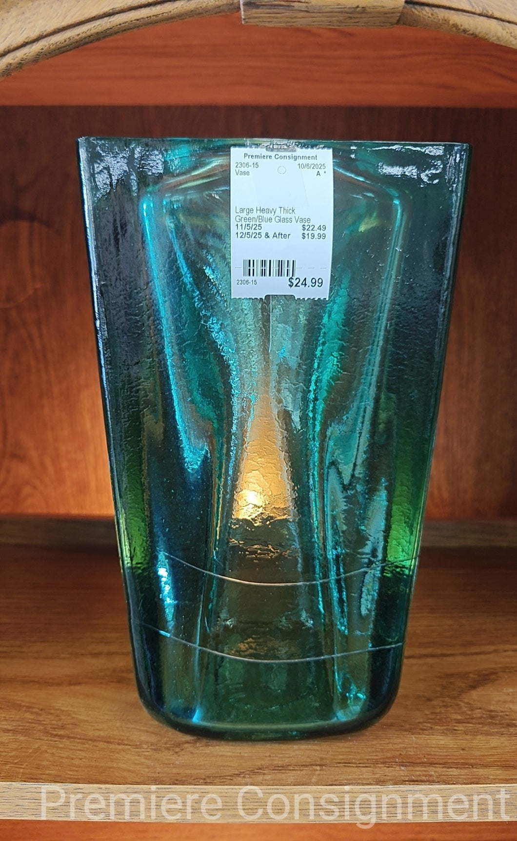 Large Heavy Thick Green/Blue Glass Vase