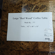 Load image into Gallery viewer, Large &quot;Burl Wood&quot; Coffee Table
