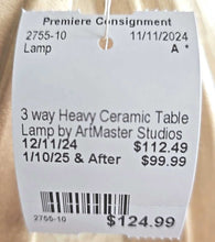 Load image into Gallery viewer, 3 way Heavy Ceramic Table Lamp by ArtMaster Studios
