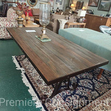 Load image into Gallery viewer, Rustic Dining Table with Iron Edges and base
