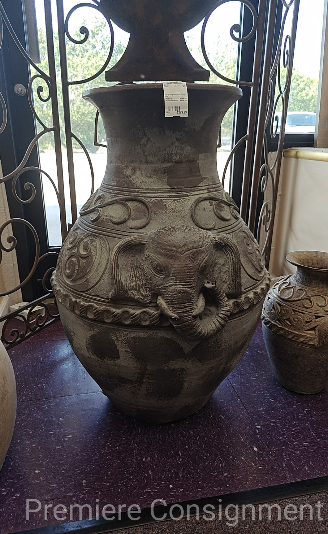 Large Elephant Motif Floor Urn