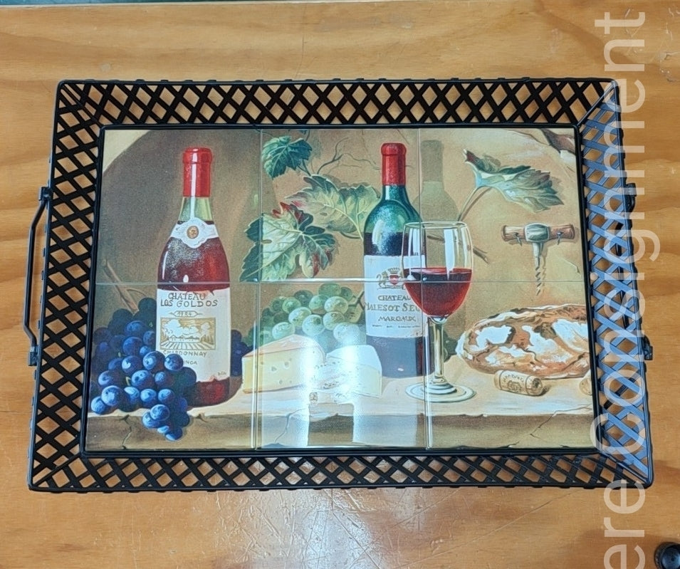 Metal and Tile  Wine Serving Tray