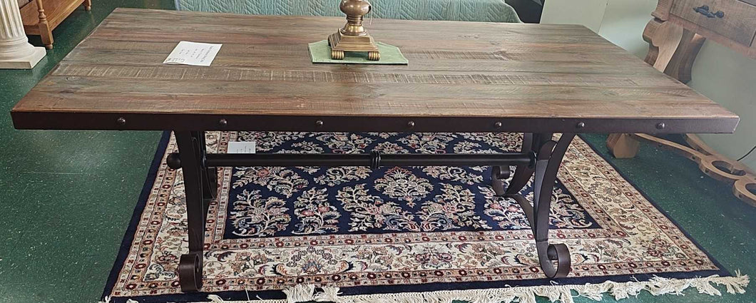Rustic Dining Table with Iron Edges and base