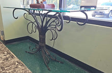 Load image into Gallery viewer, &quot;Harvest Shocks&quot; Glass Top Foyer Table w/ Wrought Iron Base
