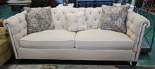 Load image into Gallery viewer, Off White Tufted Chesterfield Sofa w/ Nailhead Trim...by Sam Moore / Hooker
