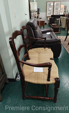 Load image into Gallery viewer, Carved Mahogany Ladder Back Rush Seat Bench
