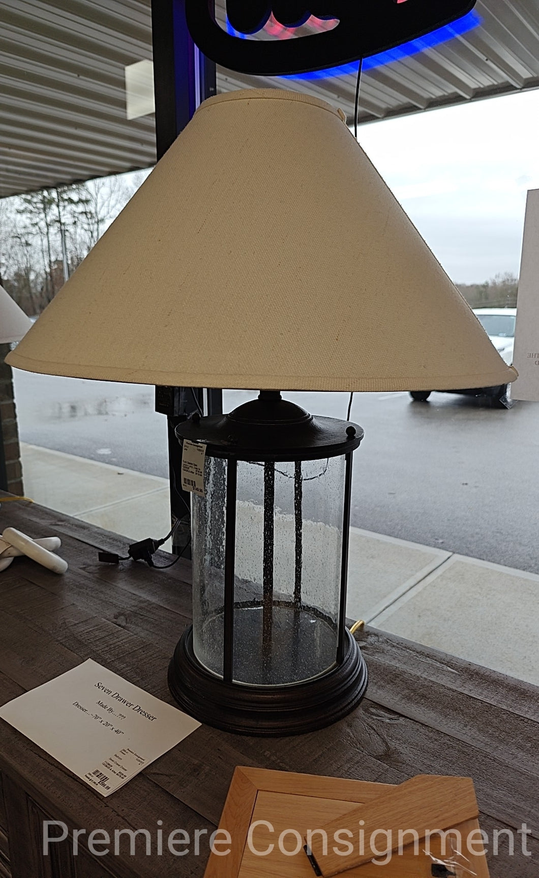 Rustic Seeded Glass Lantenn Lamp