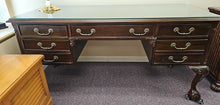 Load image into Gallery viewer, &quot;Chippendale&quot; Leather Top Writing Desk w/ Glass Cover
