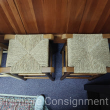 Load image into Gallery viewer, Pair of Rush Seat Saddle Stools
