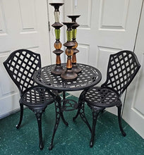 Load image into Gallery viewer, Small Three Piece Cast Iron Patio Set...table, (2) chairs
