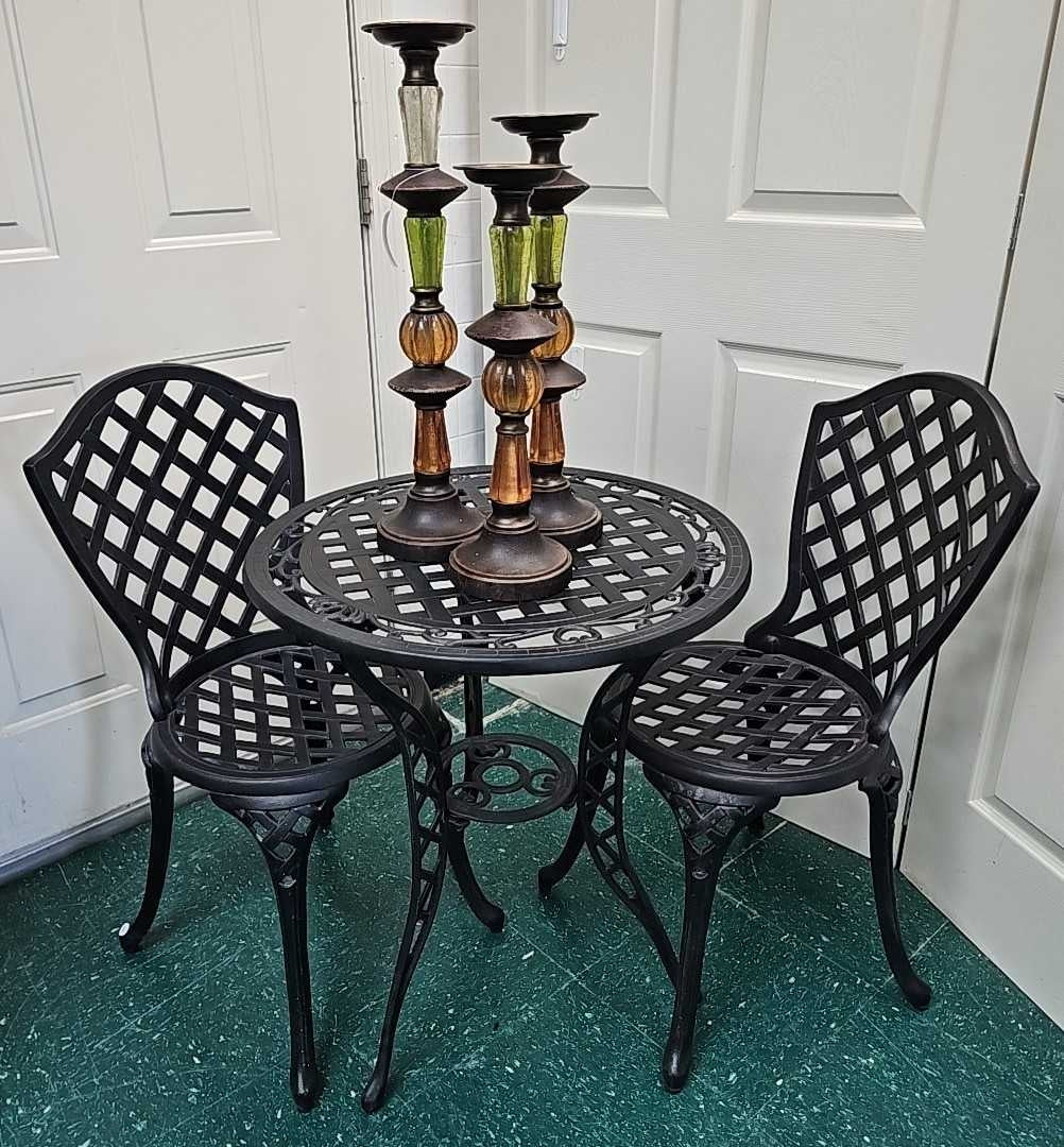 Small Three Piece Cast Iron Patio Set...table, (2) chairs