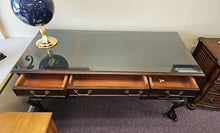 Load image into Gallery viewer, &quot;Chippendale&quot; Leather Top Writing Desk w/ Glass Cover
