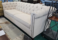 Load image into Gallery viewer, Off White Tufted Chesterfield Sofa w/ Nailhead Trim...by Sam Moore / Hooker
