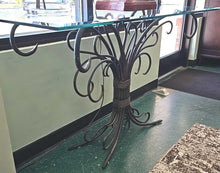 Load image into Gallery viewer, &quot;Harvest Shocks&quot; Glass Top Foyer Table w/ Wrought Iron Base
