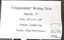 Load image into Gallery viewer, &quot;Chippendale&quot; Leather Top Writing Desk w/ Glass Cover
