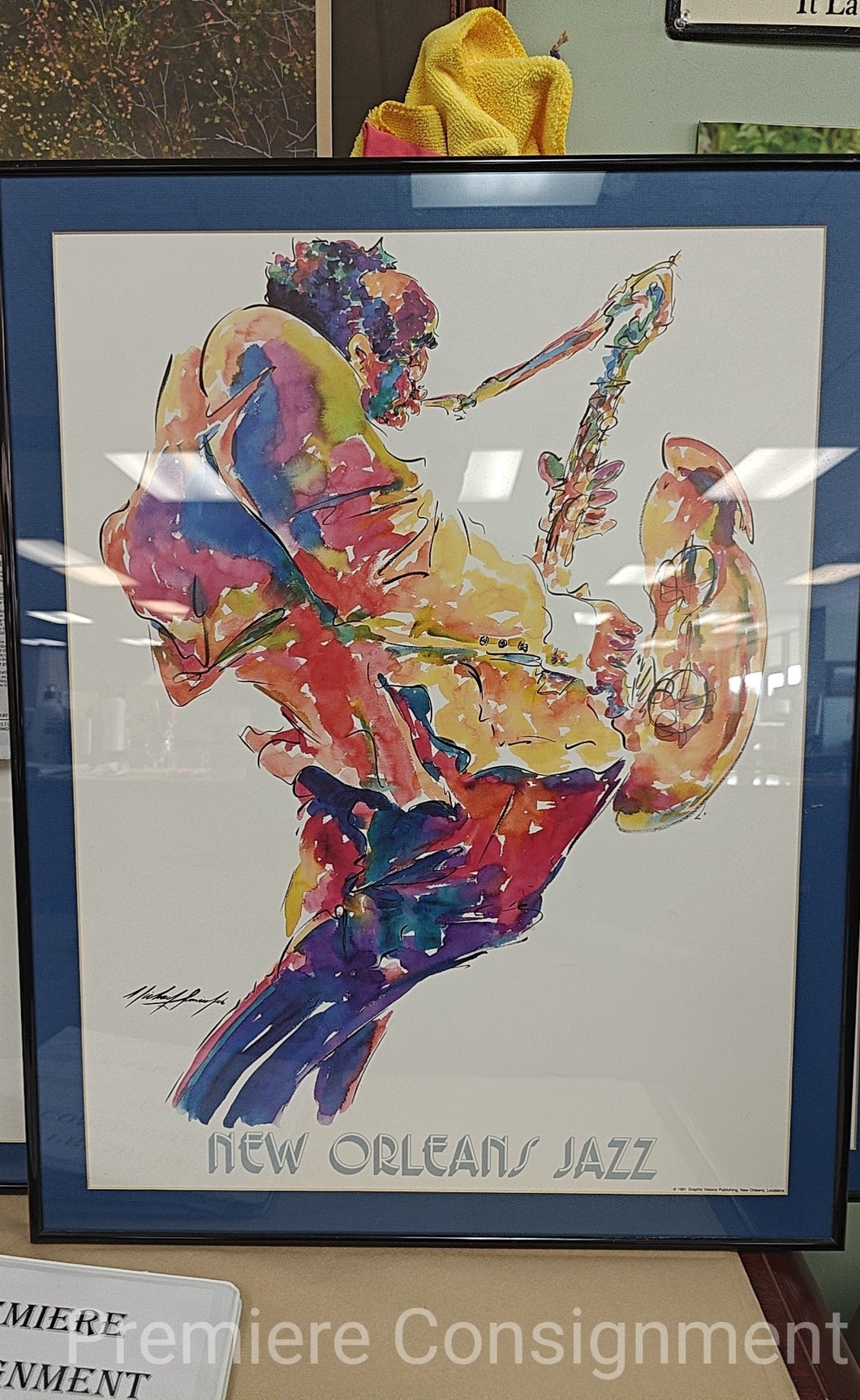 Framed Jazz Saxophone Print signed Micheal Smiroldo