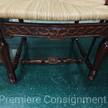 Load image into Gallery viewer, Carved Mahogany Ladder Back Rush Seat Bench
