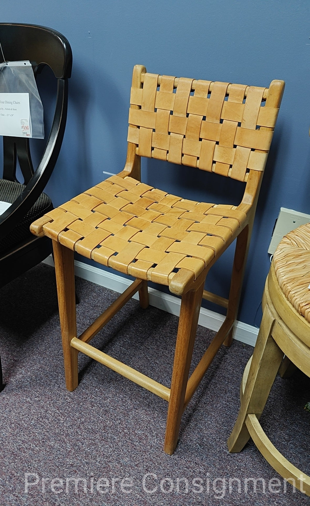 Pair of Sabino Leather Strap and Wood Counterheight Barstools... by GrandinRoad