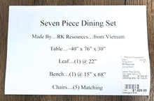 Load image into Gallery viewer, Seven Piece Dining Set...table, bench, (5) chairs...by RK Resources
