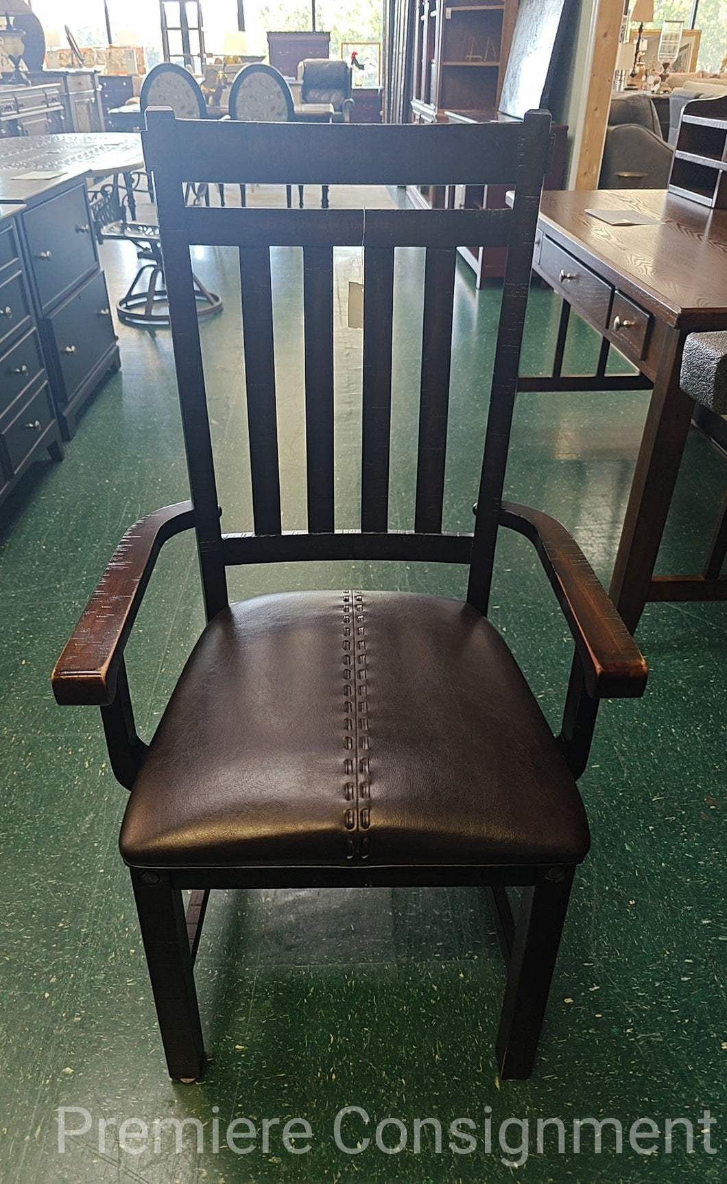 Wooden Leather Seat Arm Chair