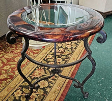 Load image into Gallery viewer, Small Round Accent Table w/ Wrought Iron Base
