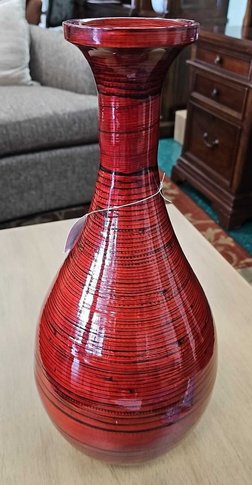 Medium Red Conical Bamboo Vase...~20