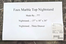 Load image into Gallery viewer, Three Drawer Nightstand w/ Faux Marble Top
