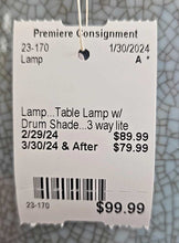 Load image into Gallery viewer, Table Lamp w/ Drum Shade...3 way lite
